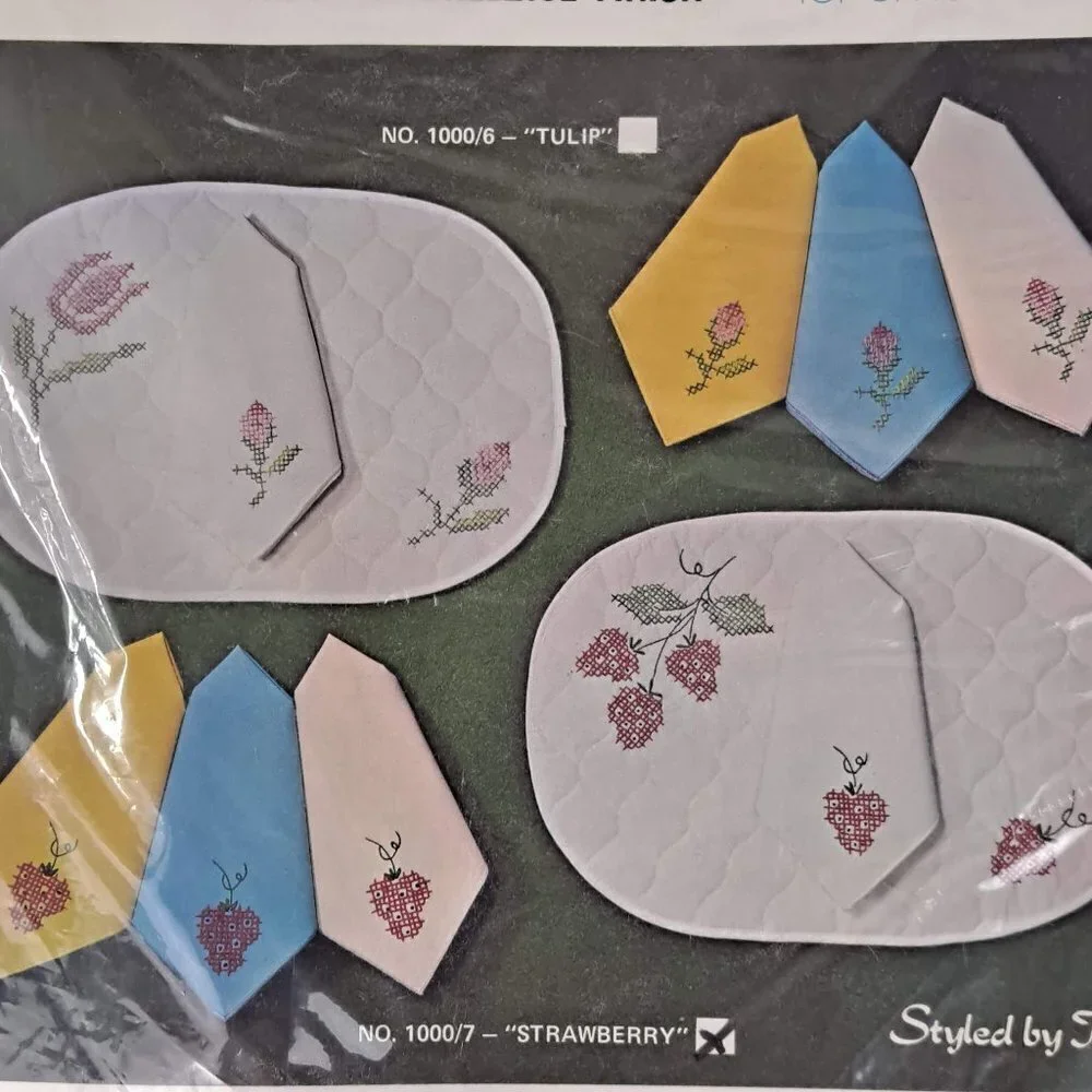 Strawberry Stamped Pre-Quilted 8 Piece Luncheon Set for Embroidery